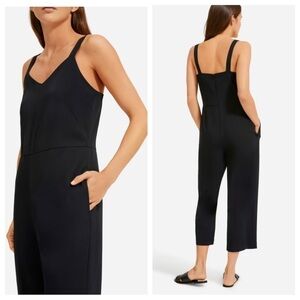 Everlane black cropped pants jumpsuit sleeveless straps Japanese go-weave 0
